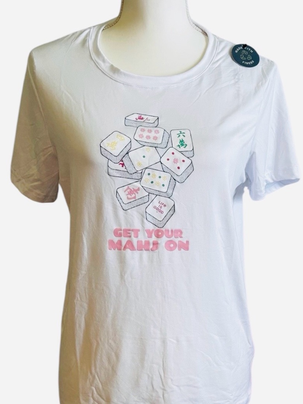 Mahjong Tile 2 Piece Set White Graphic Tee with Pink Print Shorts Sleepwear